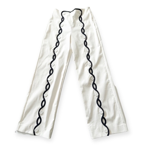 New with Tag, SARA BATTAGLIA Contrast-trim Wave Trousers In White, Size 36 IT - Picture 4 of 16